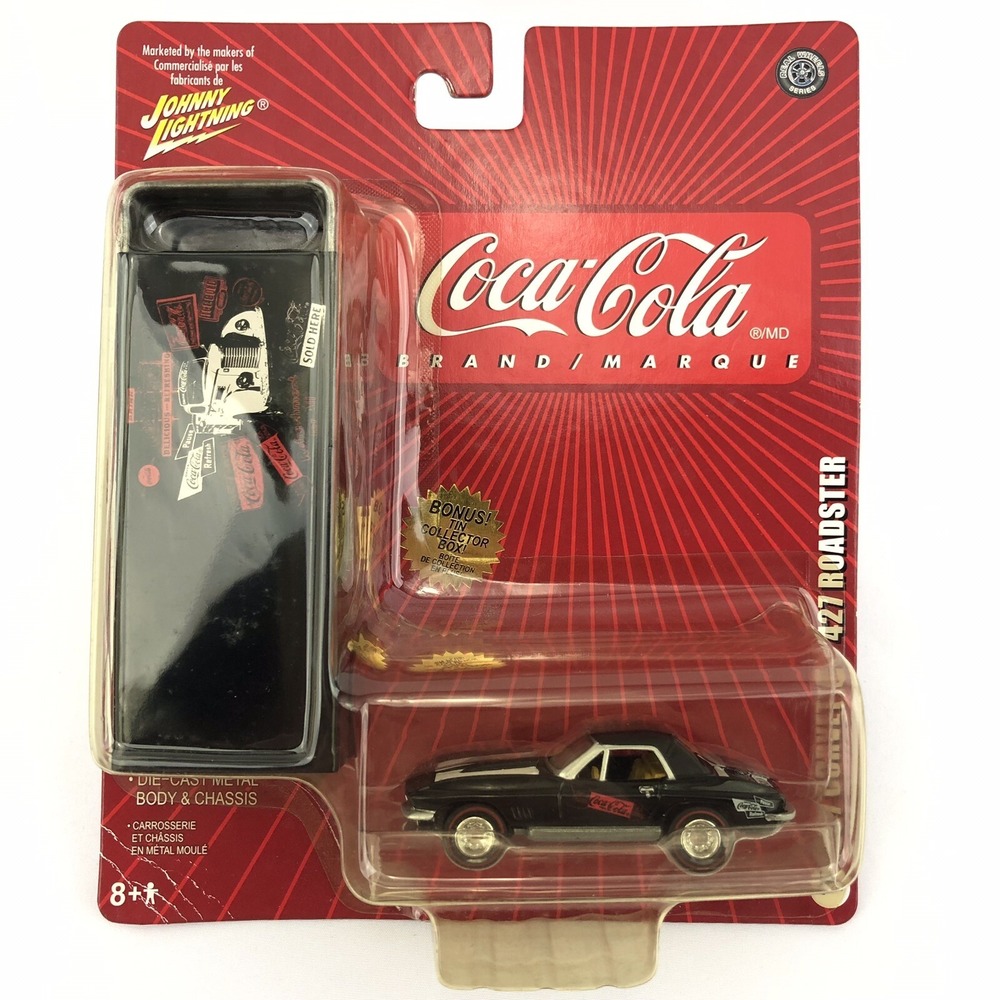 Johnny Lightning Coca-Cola 67 1967 Corvette 427 Roadster +Tin Coke‎ Box Diecast